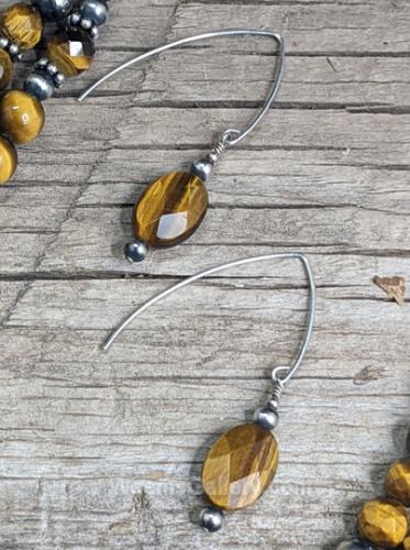 Earrings Faceted Tigers eye oval by Myra Gadson